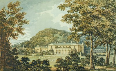 Sørfronten med østfronten i perspektiv, fra den røde boken for Antony House, ca. 1812 av Humphry Repton