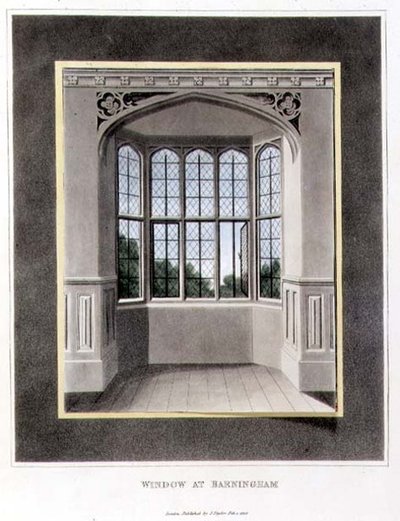 Window at Barningham (før) fra "Fragments on the Theory and Practice of Landscape Gardening", pub. 1816 (farge litho) (se også 103905) av Humphry Repton
