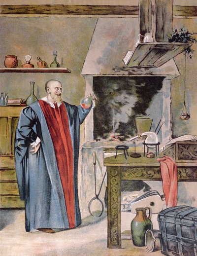 Keiser Rudolph II Habsburg (1552-1612) i sitt alkymiverksted av Hungarian School