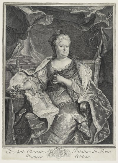 Elizabeth Charlotte Palatine du Rhin, hertuginne av Orleans, Eng. Charles Louis Simmoneau (1645-1728) av Hyacinthe Francois Rigaud