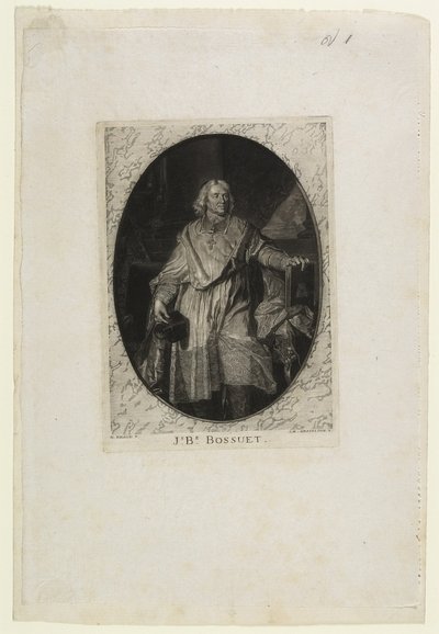 J.B. Bossuet (til fots), gravert av Jean-Baptiste de Grateloup, 1771 (mezzotint, aquatint & drypoint on chine collé) av Hyacinthe Francois Rigaud