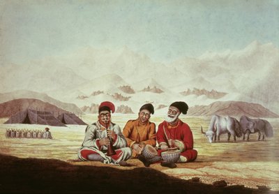 Tre musikere i Tibet (wc på papir) av Hyder Jung Hearsey