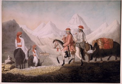 William Moorcroft og Hearsay på veien til Lake Mansarovar (Tibet) 1812 (akvarell på papir) av Hyder Jung Hearsey