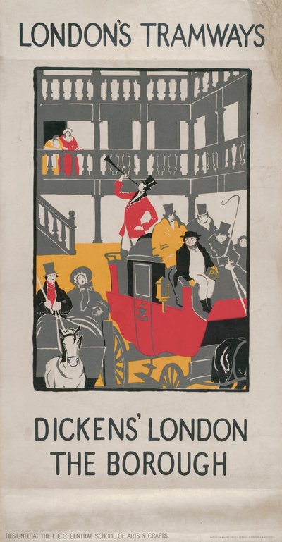 'Dickens' London - The Borough', London County Council LCC Tramways-plakat, 1923 av I Jephson