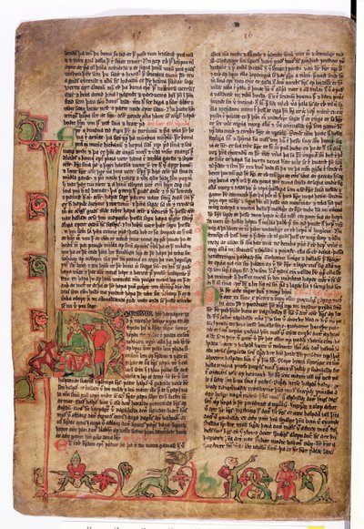 Historikert initial D i begynnelsen av The Saga of Olaf Tryggvason, fra Flateyjarbok (The Book of Flatey) sent på 1300-tallet av Icelandic School