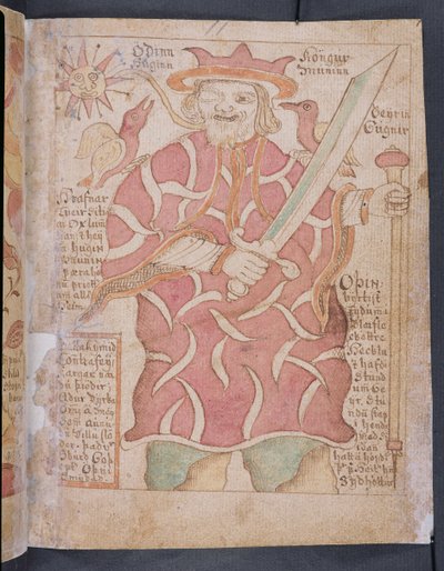 Odin, fra Melsteds Edda (penn & blekk og wc på papir) av Icelandic School