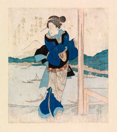 Geisha på balkongen til en kirsebærtrepaviljong, ca. 1830 (fargetresnitt) av Ichiyusai Kuniyoshi