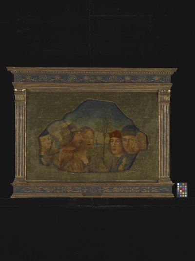 Gruppe på seks figurer i et landskap (fresco) av Icilio Federico (attr. to) Joni