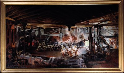 Smiing med trommeslagerhammer. Maleri av Francois Bonhomme (1809 - 1881) av Ignace Francois Bonhomme
