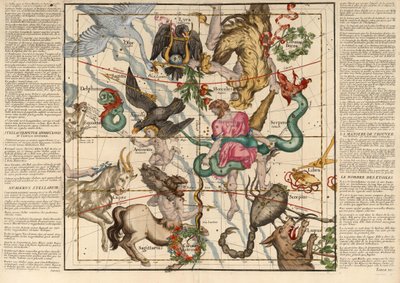 Winter Solstice , Plate 5 fra beskrivelsen av den himmelske kloden i flate bord, pub. 1674 (håndfarget gravering) av Ignace Gaston Pardies