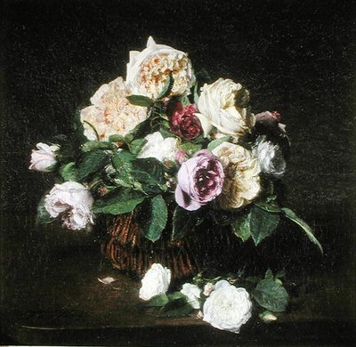 Roser i en kurv på et bord av Ignace Henri Jean Fantin Latour