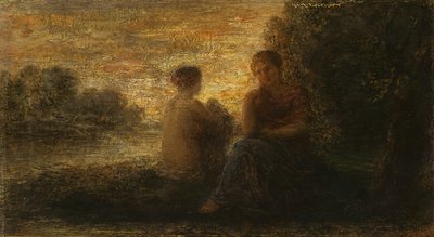 To kvinner som sitter nær en innsjø (olje på lerret) av Ignace Henri Jean Fantin Latour