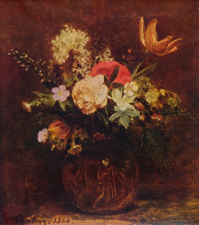 Skål med blomster, 1864, 1935. av Ignace Henri Jean Fantin Latour
