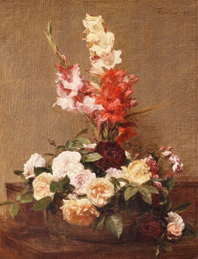 Gladioli og roser, 1881 av Ignace Henri Jean Fantin Latour