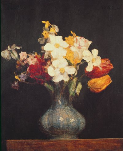 Narcissi og tulipaner, 1862 av Ignace Henri Jean Fantin-Latour