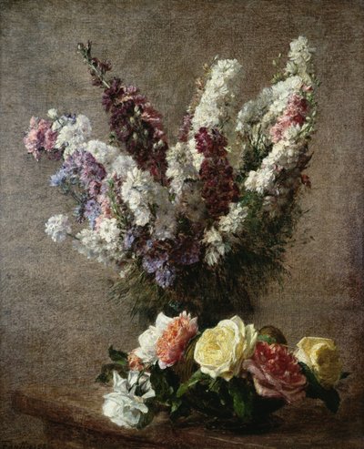 Roses and Larkspur, 1885 av Ignace Henri Jean Fantin Latour