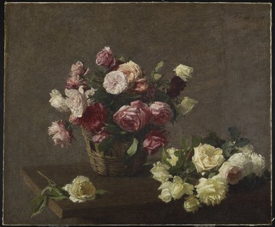 Roses in a Basket, eller Roses in a Basket, 1888 av Ignace Henri Jean Fantin-Latour