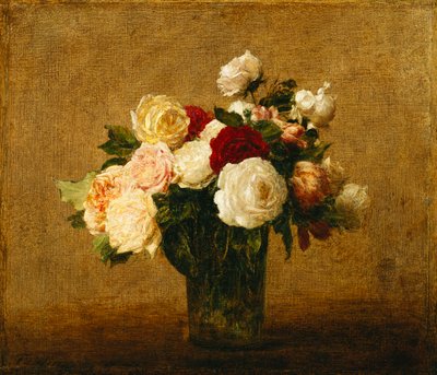 Roser i en glassvase; Roser i en glassvase, av Ignace Henri Jean Fantin Latour