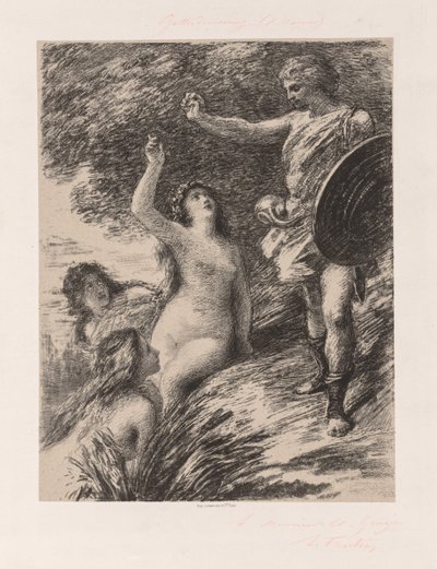 Siegfried and the Daughters of the Rhine, ca. 1880. av Ignace Henri Jean Fantin Latour
