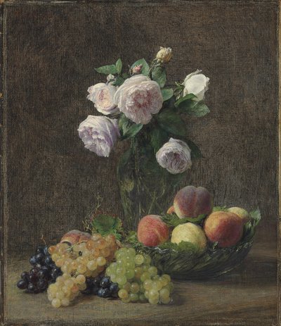 Vase med roser, fersken og druer, 1894 av Ignace Henri Jean Fantin Latour