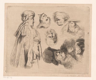Komposisjon med orientalsk mann, kvinne med barn og fire mennshoder av Ignace Joseph de Claussin (attributed to)