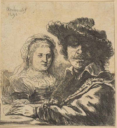 Rembrandt og hans kone kopi, 1786-1844. av Ignace Joseph de Claussin
