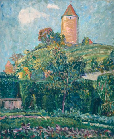 Utsikt over Romont (olje på papp) av Ignace Nazaire Oswald Pilloud