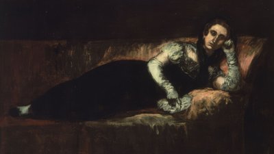 (LØGENDE KVINNE MED MANTILLA PÅ HODET OG HANSKER) - TYVENDE ÅRHUNDRE av Ignacio Zuloaga y Zabaleta