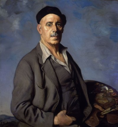 SELVPORTRETT MED BLÅ BAKGRUNN - 1942 - OLJE / LERT - 90X85 cm av Ignacio Zuloaga y Zabaleta