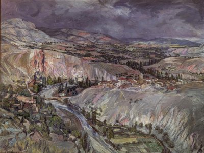 Landsbygd i Navarra – 1900-tallet – 75,5 × 09 cm – olje på kartong av Ignacio Zuloaga y Zabaleta