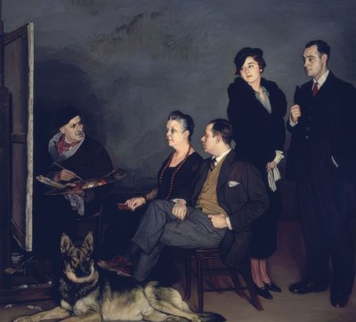 MALEREN OG HANS FAMILIE - 1937 - OLEO / LERT av Ignacio Zuloaga y Zabaleta