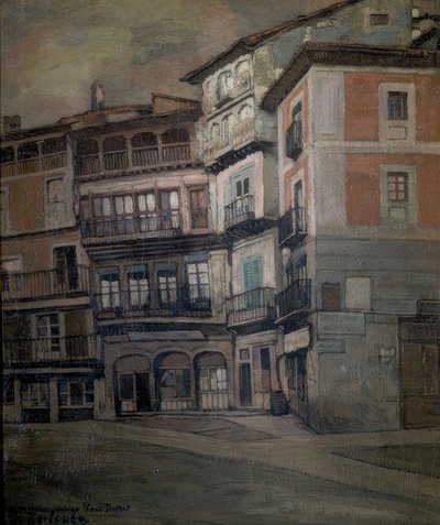 SPANSKE FOLK - LANDSKAP AV CASTILLA - OLJE / STOFF - 93 X 77 CM av Ignacio Zuloaga y Zabaleta