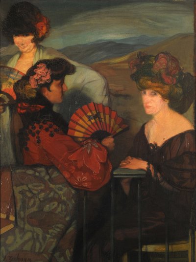 Spanske kvinner og en engelsk kvinne på balkongen, 1900-tallet. av Ignacio Zuloaga y Zabaleto