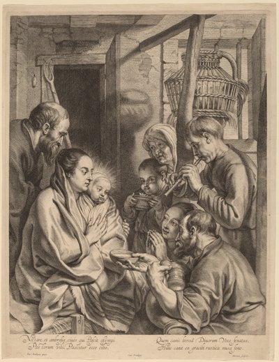 Hyrdenes tilbedelse av Ignatius Cornelis Marinus after Jacob Jordaens