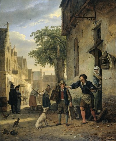 Jan Steen sender sønnen til gatene for å bytte malerier mot øl og vin av Ignatius Josephus van Regemorter