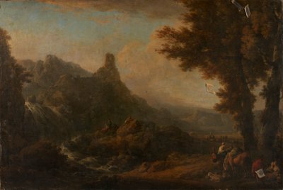 landskap med foss av Ignaz Du Vivier