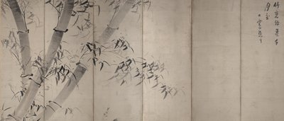 Moonlight Bamboo, foldeskjerm med seks paneler, ca. 1758–60 (blekk på papir) av Ike no Taiga
