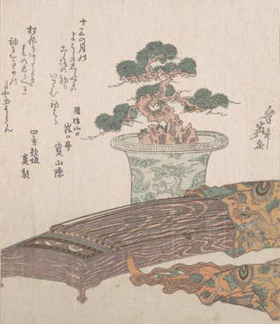 Potted Pine Tree og Koto Japanese Harpe, 1800-tallet. av Ikeda Eisen