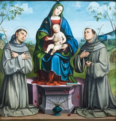 Madonna og barn med den hellige Frans av Assisi og den hellige Antonius av Padua av Il (1450-1517) Francia