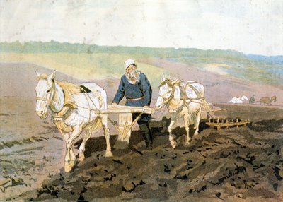 Grev Tolstoj pløyer - ifølge Repines maleri av Ilya Efimovich (after) Repin