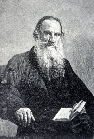 Portrett av Leo Tolstoj, 1900-tallet (gravering) av Ilya Efimovich (after) Repin