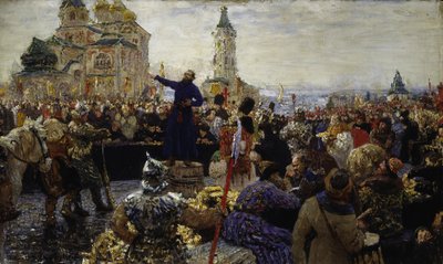 Kouzma (Kuzma) Minin (død 1616) kaller folket i Nizhny Novgorod i 1611 (Han reiste folket i Moskva mot polakkene) (Minin appellerer til folket i Nizhny Novgorod i 1611) - Maleri av Ilya Yefimovich Repin (184304-19304) ), olje på lerret av Ilya Efimovich Repin