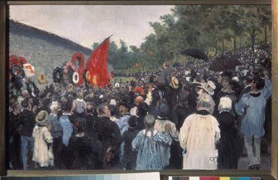 Den årlige samlingen på Pere Lachaise-kirkegården i Paris. (Foran den fødererte muren, foran hvilken kommunens krigere ble skutt i 1871, som siden har blitt symbolet på kampen for frihet og revolusjonære idealer). Malt av Ilya Efimovich Repin