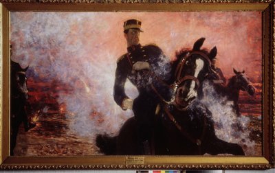 Kong Albert I av Belgia (1875-1934) under eksplosjonen av demningen i 1914. Maleri av Ilya Yefimovich Repin (Ilia Repin) (1844-1930), olje på lerret av Ilya Efimovich Repin