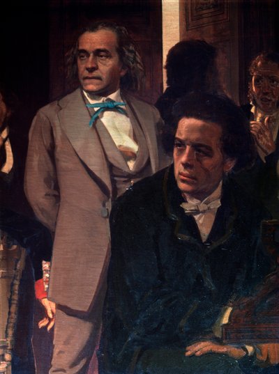 Komponistene Anton Rubinstein (1829-1894) og Alexander Serov (1820-1871). Detalj av maleriet de slaviske komponistene. Maleri av Ilya Yefimovich Repin (Ilia Repin) (1844-1930), olje på lerret av Ilya Efimovich Repin