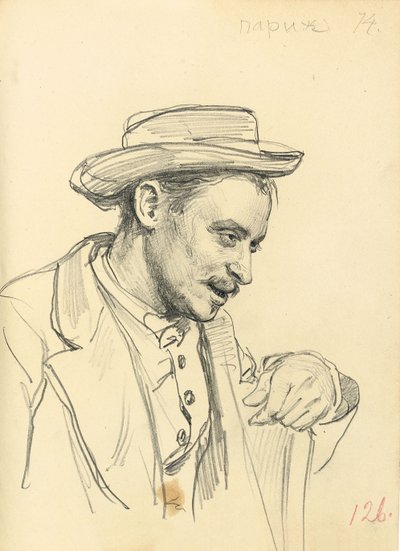Mann med hatt i profil, ca. 1872-1875 av Ilya Efimovich Repin