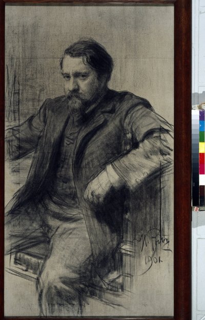 Portrait du peintre Valentin Aleksandrovitch Serov (1865-1911) (Valentin Alexandrovich Serov) - Dessin de Ilya Yefimovich (Iefimovitch) Repin (1844-1930), fargestift på papir av Ilya Efimovich Repin
