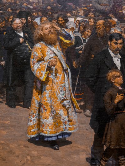 RELIGIØS PROSESJON I KURSK-PROVINSEN (detaljer) av Ilya Efimovich Repin