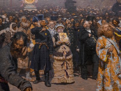 RELIGIØS PROSESJON I KURSK-PROVINSEN (detaljer) av Ilya Efimovich Repin