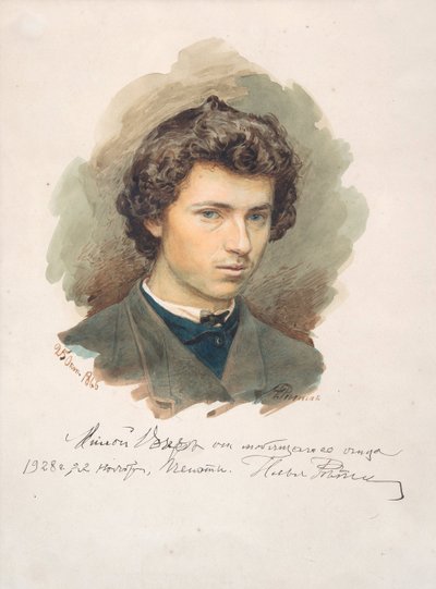 Selvportrett - Repin, Ilya Yefimovich (1844-1930) - 1866 - Akvarell på papir - 35x26 - Privat samling av Ilya Efimovich Repin